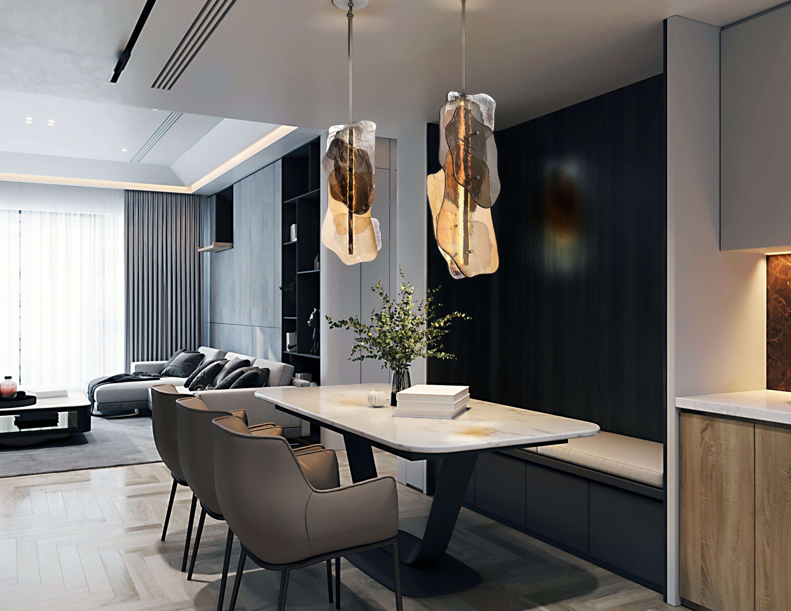 Grotto linear chandelier interior application