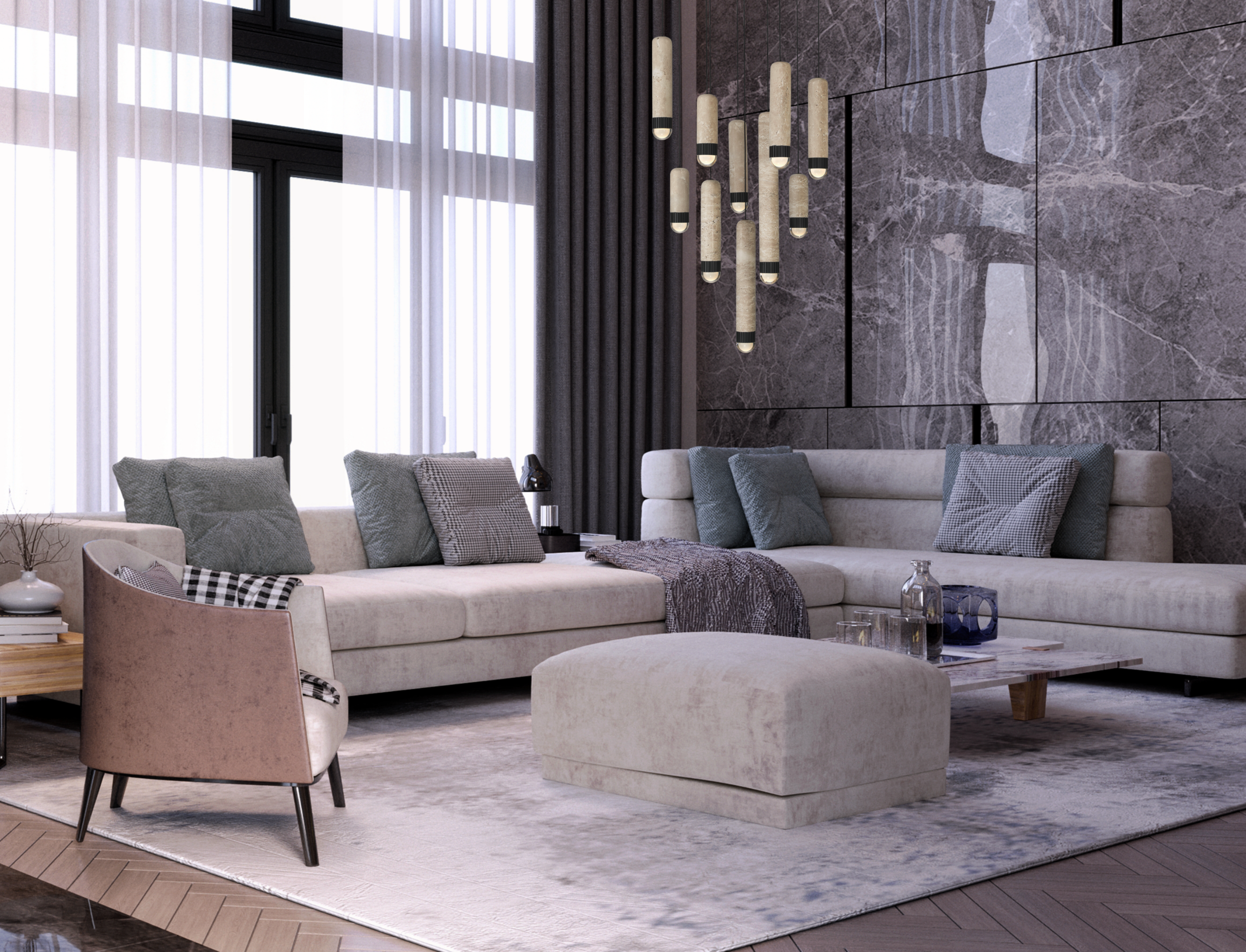 Cambre round multi-drop chandelier application