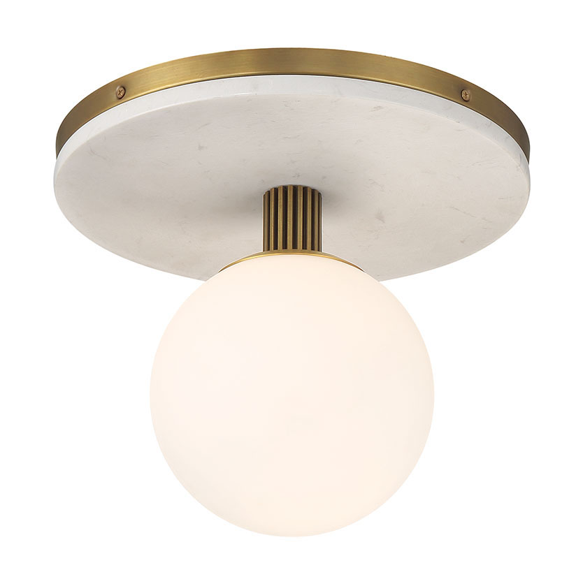 Carnagie Antique Brass metal stem detail with natural stone canopy and opal glass