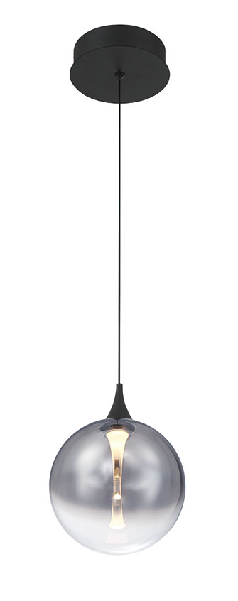 IISSA Matte Black pendant with smoked glass globe and illuminated inner light guide