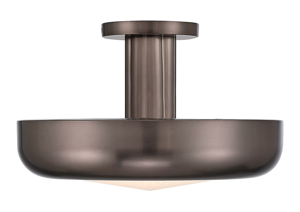 Macey bronze semi-flush mount showing the finely scalloped central metal stem