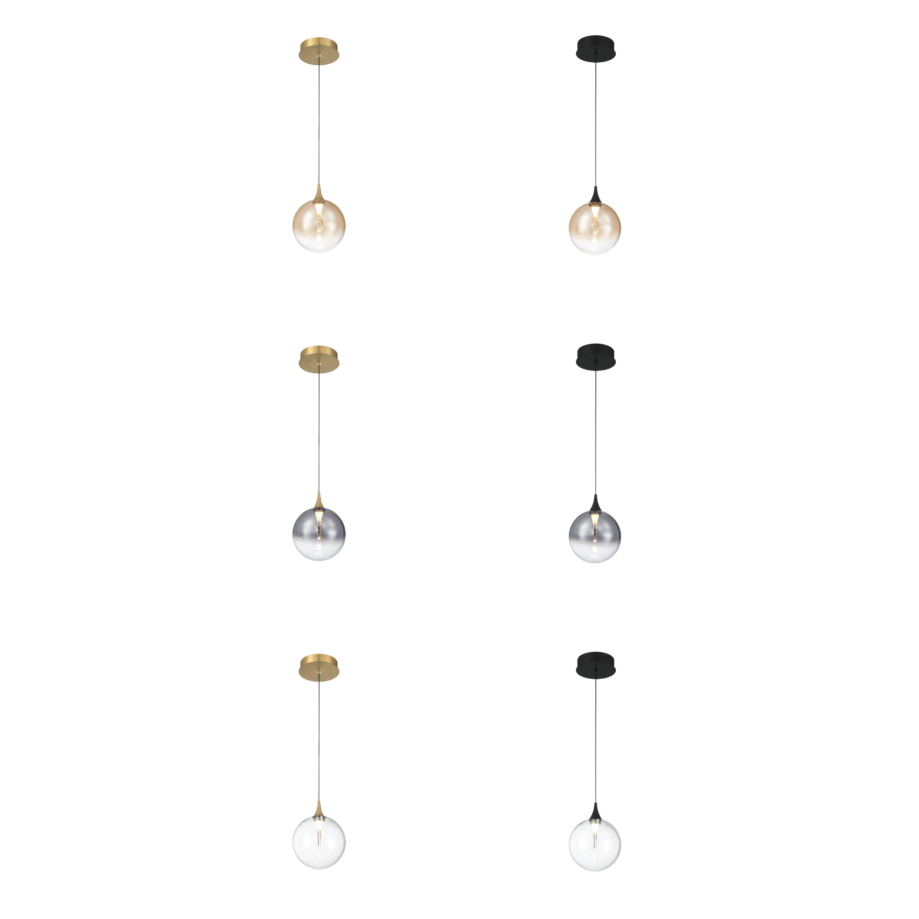 IISSA Matte Black pendant with amber glass globe and illuminated inner light guide