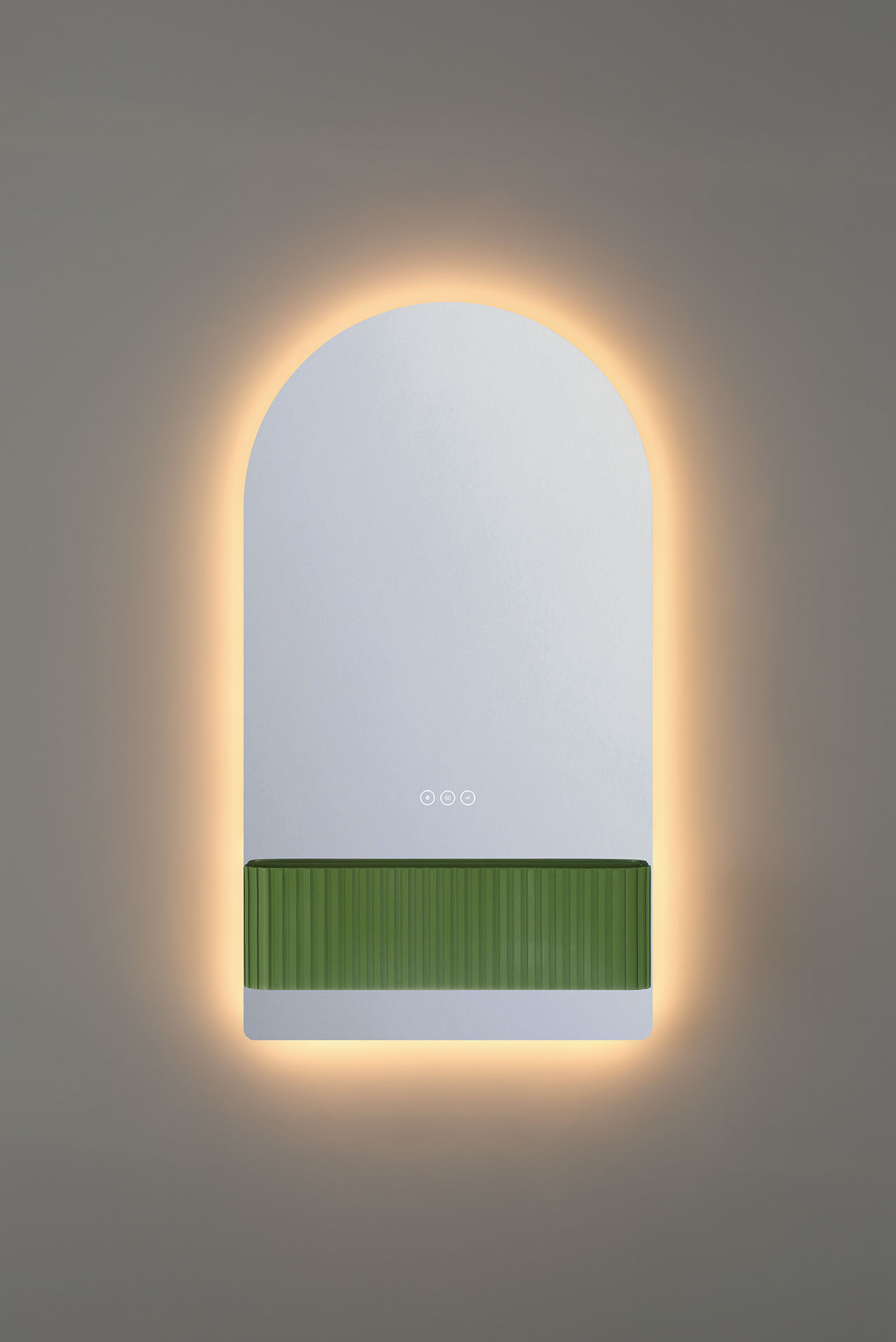 Erabel 24 by 48-inch illuminated arched mirror in Tendril Green at 3000K