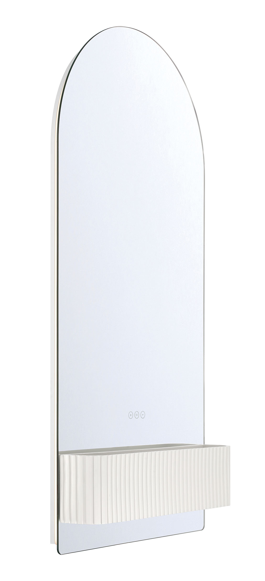 Side view of the Erabel 24 by 48-inch illuminated mirror with an Onyx White resin shelf