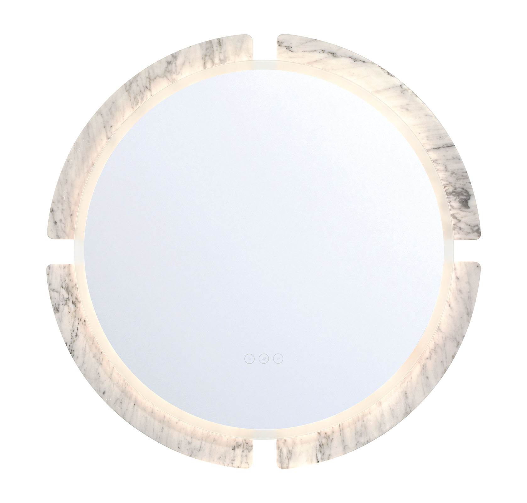 Front view of the 30-inch Sadona round LED mirror in a Marble finish